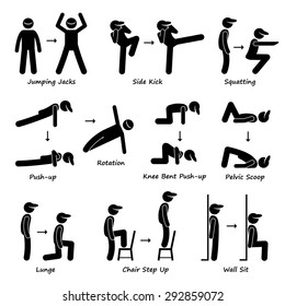 Body Workout Exercise Fitness Training (Set 1) Stick Figure Pictogram Icons