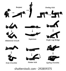 Body Workout Exercise Fitness Training (Set 3) Stick Figure Pictogram Icons