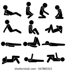 Body Workout Exercise / Yoga Poses Healthy Life Concept. Stick Figure Pictogram Icon