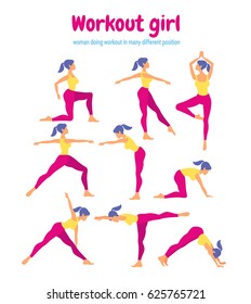 Body workout set. Woman doing fitness and yoga exercises