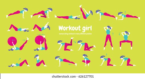 Body workout set. Woman doing fitness and yoga exercises.