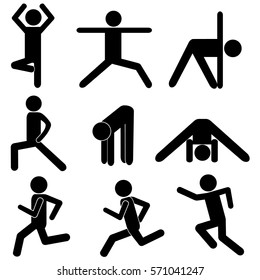 Body Workout / Stretching Exercises. Healthy Life Style Concept. Stick Figure Pictogram Icon