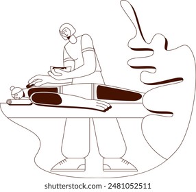 Body wrap with thermal coverings. Treatments by professional therapist in spa. SPA design concept. Contour drawing. Isolated vector illustration.