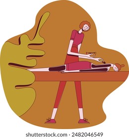 Body wrap with thermal coverings. Treatments by professional therapist in spa. SPA design concept.  Isolated flat vector illustration.