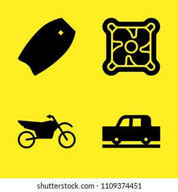 bodyboard, cooler, car and motorcycle vector icon set. Sample icons set for web and graphic design