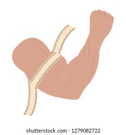 Bodybuilder arm with a measuring tape. Vector illustration design