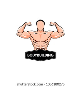 Bodybuilder Athletic man. Sport Label, Fitness Logo. Vector illustration. Bodybuilding text