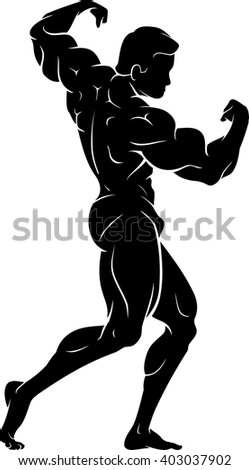 Bodybuilder Back Pose Flexing Muscles, Human Silhouette