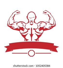 Bodybuilder back side gym logo template vector