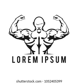 Bodybuilder back side gym logo template vector