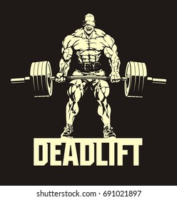 bodybuilder with barbell, deadlift, vector image