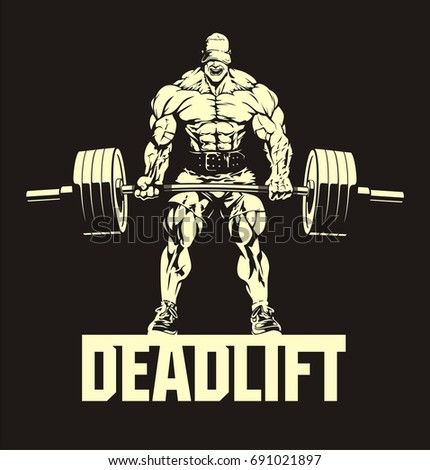 bodybuilder with barbell, deadlift, vector image