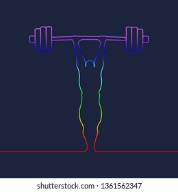 Bodybuilder and barbell outline silhouettes. Icon of the posing athlete