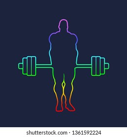 Bodybuilder and barbell outline silhouettes. Icon of the posing athlete