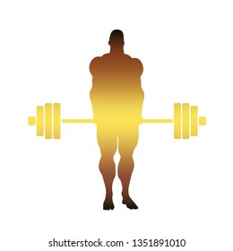 bodybuilder and barbell silhouettes. Icon of the posing athlete
