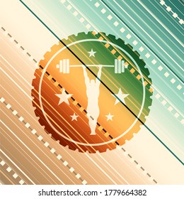 Bodybuilder and barbell silhouettes. Icon of the posing athlete. Sporty style stamp
