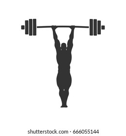 Bodybuilder and barbell silhouettes. Icon of the posing athlete