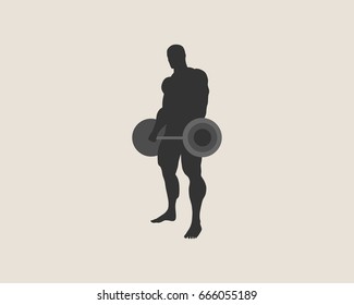 bodybuilder and barbell silhouettes. Icon of the posing athlete