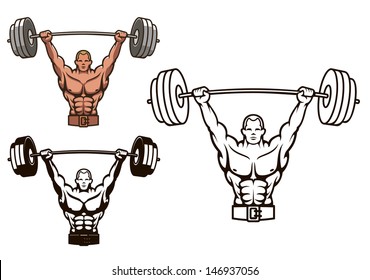 Bodybuilder with barbell for sports mascot or health concept design or idea of logo. Jpeg version also available in gallery