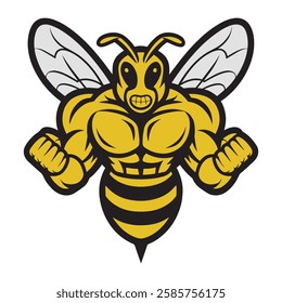 Bodybuilder Bee Vector – Buff Bumblebee Lifting Weights Illustration