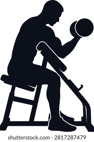 Bodybuilder bicep curl, gym workout, transparent background.
