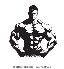 bodybuilder black and white silhouette illustration 