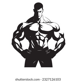 bodybuilder black and white silhouette illustration 