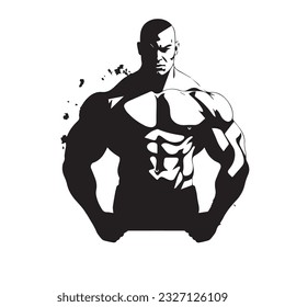 bodybuilder black and white silhouette illustration 