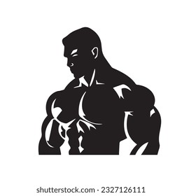 bodybuilder black and white silhouette illustration 