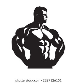 bodybuilder black and white silhouette illustration 