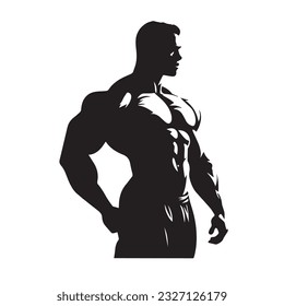 bodybuilder black and white silhouette illustration 