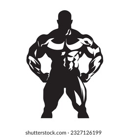 bodybuilder black and white silhouette illustration 