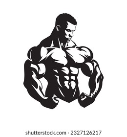 bodybuilder black and white silhouette illustration 