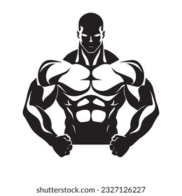 Bodybuilder, Schwarz-Weiß-Silhouettengrafik 