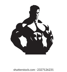bodybuilder black and white silhouette illustration 