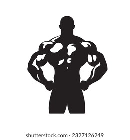 bodybuilder black and white silhouette illustration 