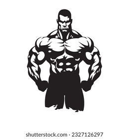 bodybuilder black and white silhouette illustration 