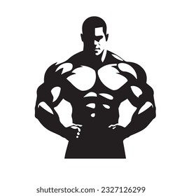 bodybuilder black and white silhouette illustration 