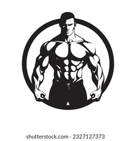 bodybuilder black and white silhouette illustration 