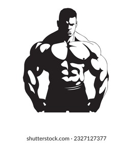 bodybuilder black and white silhouette illustration 