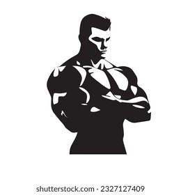 bodybuilder black and white silhouette illustration 