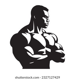 bodybuilder black and white silhouette illustration 