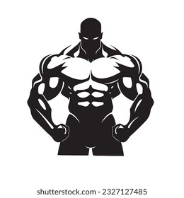 bodybuilder black and white silhouette illustration 
