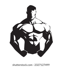 bodybuilder black and white silhouette illustration 