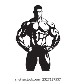 bodybuilder black and white silhouette illustration 