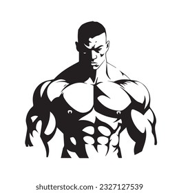 bodybuilder black and white silhouette illustration 