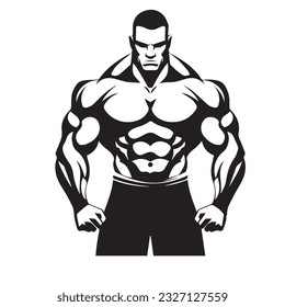 bodybuilder black and white silhouette illustration 