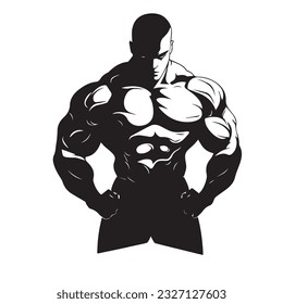 bodybuilder black and white silhouette illustration 