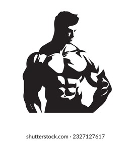 bodybuilder black and white silhouette illustration 