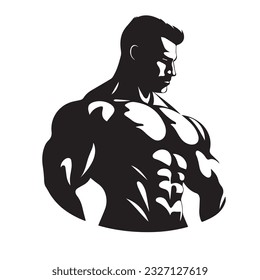 bodybuilder black and white silhouette illustration 